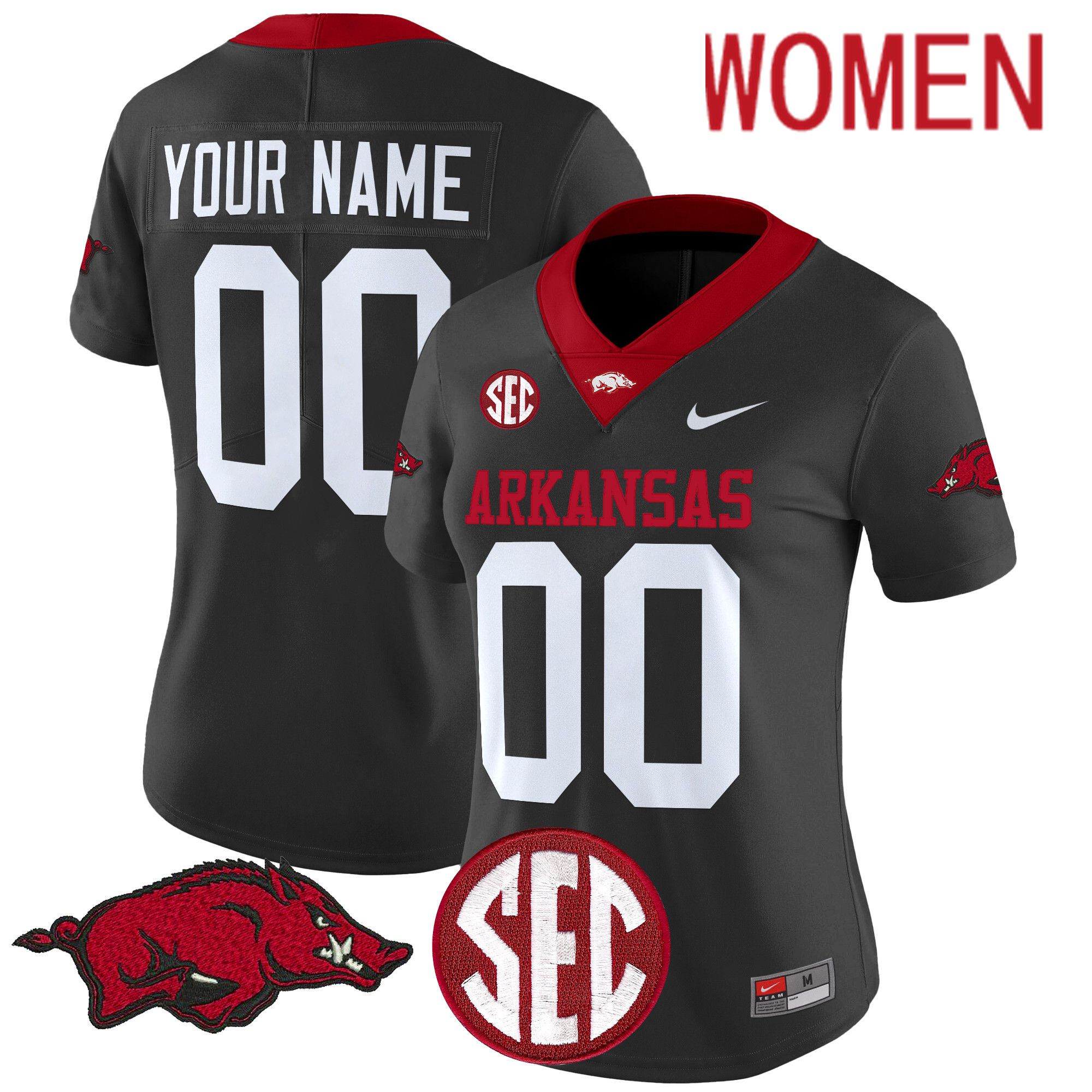 Women Arkansas Razorbacks Black Nike 2024 Vapor Limited Custom NCAA Jersey